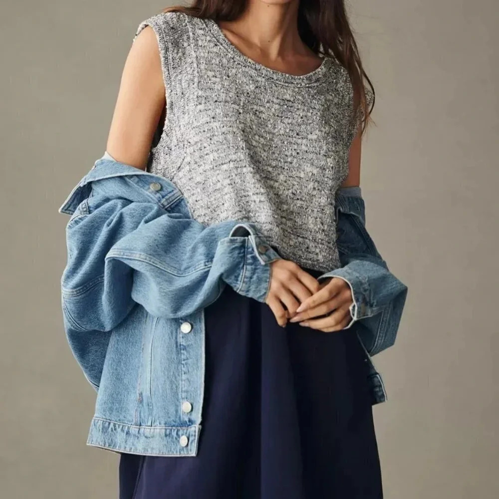Anthropologie Daily Practice Twofer Dress S Gray Knit Navy Layered Mini NWT - Picture 4 of 12